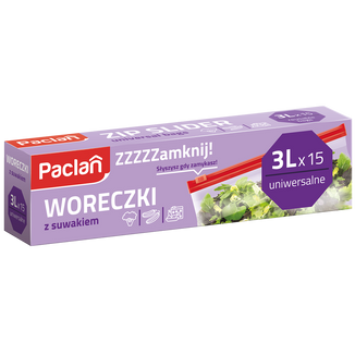 Paclan, woreczki z suwakiem, 3 l x 15 sztuk - zdjęcie produktu