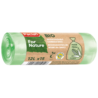 Paclan For Nature, biodegradowalne worki na śmieci,12 l x 15 sztuk USZKODZONE OPAKOWANIE - zdjęcie produktu