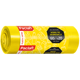 Paclan, worki do segregacji, plastik, żółte, 60 l x 20 sztuk - zdjęcie produktu