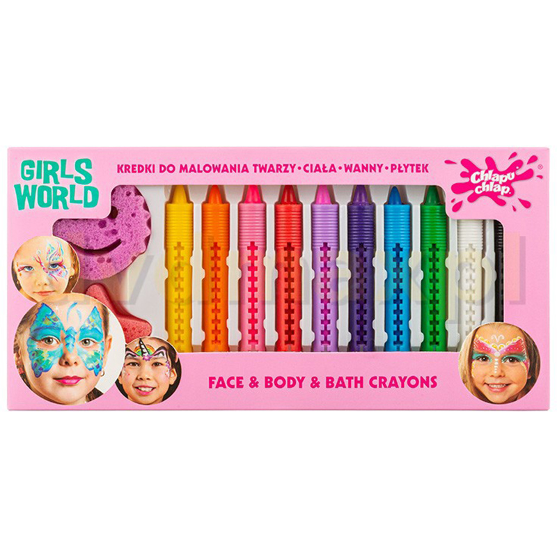 Chlapu chlap Chlapu Chlap Girls World, kredki do malowania twarzy, ciała, wanny, płytek, od 4 lat, 10 sztuk — Składniki i ocena