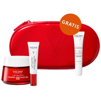 Zestaw Vichy Liftactiv Pigment Specjalist B3, krem redukujący przebarwienia, SPF 50, 50 ml + krem pod oczy, 15 ml + lekki fluid SPF 50+, 15 ml + kosmetyczka gratis - zdjęcie produktu