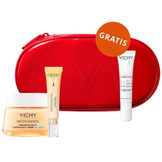 Zestaw Vichy Neovadiol, korygujący krem do okolic oczu i ust, 15 ml + krem na dzień, skóra normalna i mieszana, 50 ml + lekki fluid SPF 50+, 15 ml + kosmetyczka gratis - zdjęcie produktu