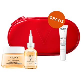 Zestaw Vichy Neovadiol Meno 5, dwufazowe serum, 30 ml + krem na dzień, skóra normalna i mieszana, 50 ml + lekki fluid SPF 50+, 15 ml + kosmetyczka gratis - zdjęcie produktu