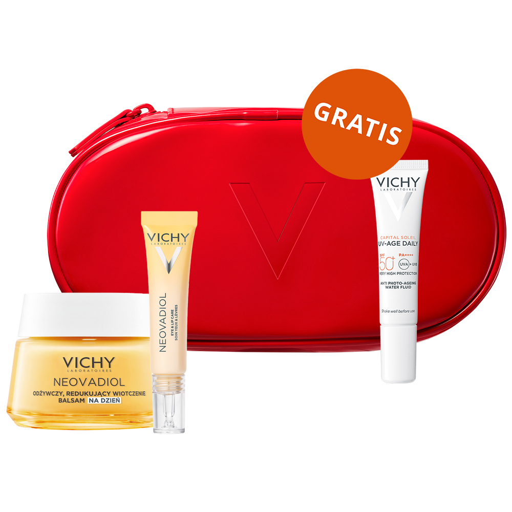 Vichy Zestaw Vichy Neovadiol, korygujący krem do okolic oczu i ust, 15 ml + balsam na dzień, 50 ml + lekki fluid SPF 50+, 15 ml + kosmetyczka gratis