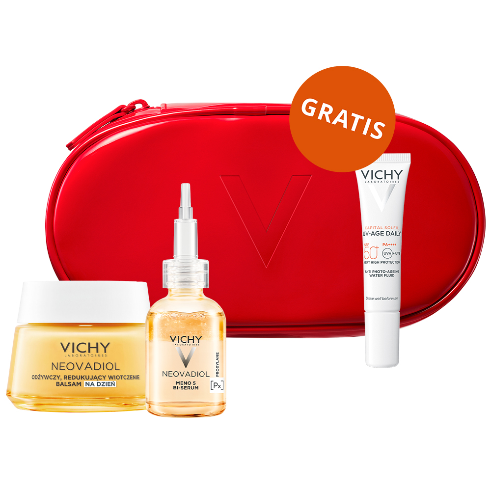Vichy Zestaw Vichy Neovadiol Meno 5, dwufazowe serum, ujędrnienie i jednolity koloryt, 30 ml + balsam na dzień, 50 ml + lekki fluid SPF 50+, 15 ml + kosmetyczka gratis