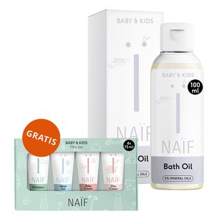 Naif Baby & Kids, pielęgnujący olejek do kąpieli dla dzieci i niemowląt od 1 dnia życia, 100 ml + zestaw mini Naif Baby&Kids, 4 x 15 ml gratis - zdjęcie produktu
