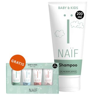 Naif Baby & Kids, szampon do włosów dla dzieci i niemowląt od 1 dnia życia, 200 ml + zestaw mini Naif Baby&Kids, 4 x 15 ml gratis - zdjęcie produktu