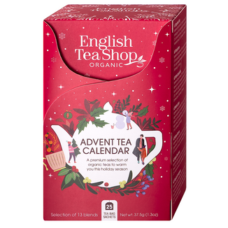 Zestaw English Tea Shop Organic, kalendarz adwentowy, czerwony, herbatki piramidki bio, 13 smaków, 1,5 g x 25 saszetek Zestaw English Tea Shop Organic, kalendarz adwentowy, czerwony, herbatki piramidki bio, 13 smaków, 1,5 g x 25 saszetek - zdjęcie produktu