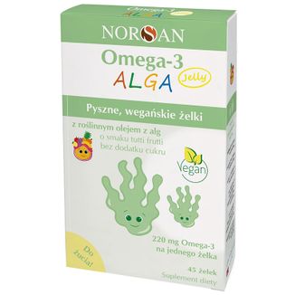 Norsan Omega-3 Alga Jelly, żelki, smak tutti frutti, bez dodatku cukru, 45 sztuk - zdjęcie produktu