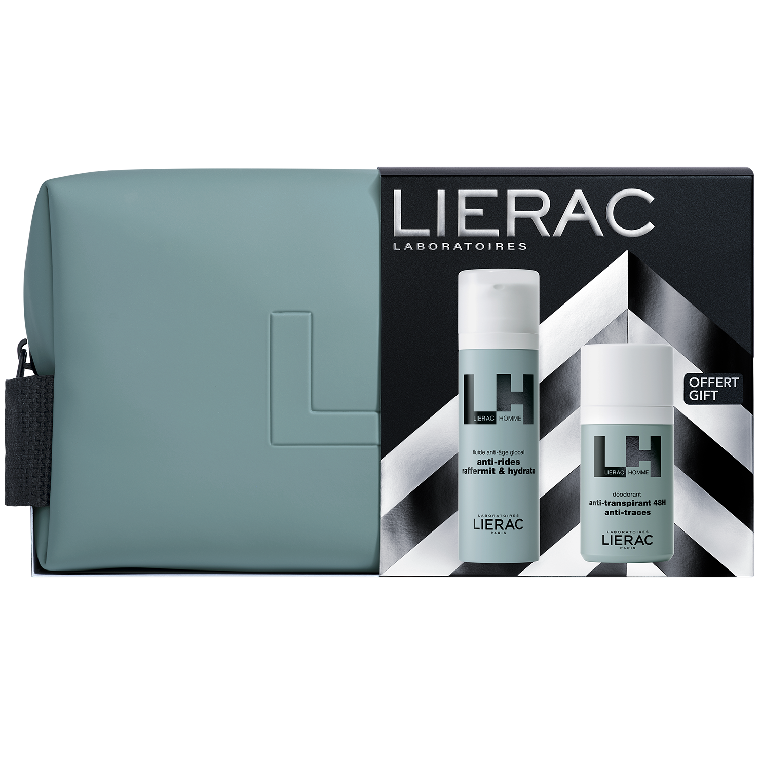 Lierac Zestaw Lierac Homme, emulsja anti-aging, 50 ml + dezodorant 48H, roll-on, 50 ml i kosmetyczka gratis