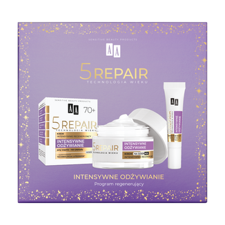 Zestaw AA Technologia Wieku 5 Repair 70+, krem intensywnie regenerujący, 50 ml + krem nawilżająco-odżywczy pod oczy, 15 ml - zdjęcie produktu