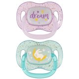 Canpol Babies, smoczek uspokajający, od 18 miesięca, silikonowy, symetryczny, Night Glow, fioletowy i niebieski, 2 sztuki - miniaturka zdjęcia produktu