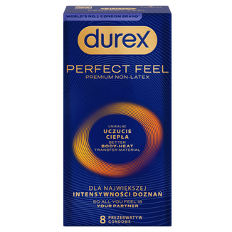 Durex Perfect Feel Premium Non-Latex, prezerwatywy nielateksowe, unikalne uczucie ciepła, 8 sztuk - zdjęcie produktu