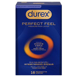 Durex Perfect Feel Premium Non-Latex, prezerwatywy nielateksowe, unikalne uczucie ciepła, 16 sztuk - zdjęcie produktu