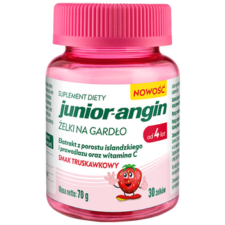 Junior-angin, żelki na gardło, od 4 lat, smak truskawkowy, 30 sztuk Junior-angin, żelki na gardło, od 4 lat, smak truskawkowy, 30 sztuk - zdjęcie produktu