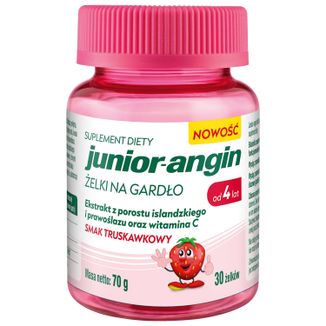 Junior-angin, żelki na gardło, od 4 lat, smak truskawkowy, 30 sztuk - zdjęcie produktu