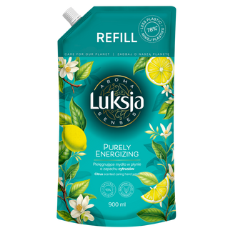 Luksja Aroma Senses, pielęgnujące mydło w płynie o zapachu cytrusów, Purely Energizing, zapas, 900 ml - zdjęcie produktu