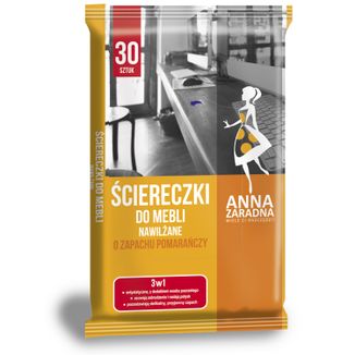 Anna Zaradna, ściereczki do mebli, nawilżane, o zapachu pomarańczy, 18 x 22 cm, 30 sztuk KRÓTKA DATA - zdjęcie produktu