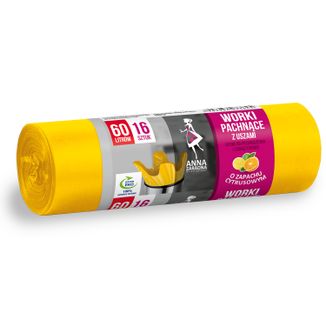 Anna Zaradna, worki na śmieci pachnące z uszami, zapach cytrusowy, 60 l, 16 sztuk - zdjęcie produktu