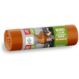 Anna Zaradna, worki do segregacji, BIO, z uszami, brązowe, 60 l, 16 sztuk - zdjęcie produktu