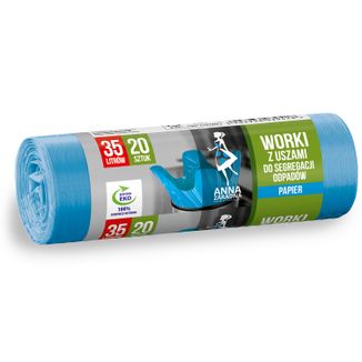 Anna Zaradna, worki do segregacji, papier, z uszami, niebieskie, 35 l, 20 sztuk Anna Zaradna, worki do segregacji, papier, z uszami, niebieskie, 35 l, 20 sztuk - zdjęcie produktu