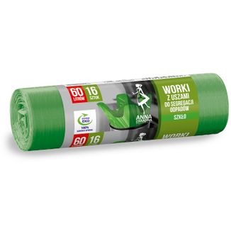 Anna Zaradna, worki do segregacji, szkło, z uszami, zielone, 60 l, 16 sztuk Anna Zaradna, worki do segregacji, szkło, z uszami, zielone, 60 l, 16 sztuk - zdjęcie produktu