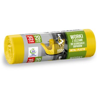 Anna Zaradna, worki do segregacji, plastik, z uszami, żółte, 35 l, 20 sztuk - zdjęcie produktu