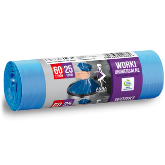 Anna Zaradna, worki na śmieci, uniwersalne, niebieskie, 60 l, 25 sztuk - zdjęcie produktu