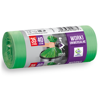 Anna Zaradna, worki na śmieci, uniwersalne, zielone, 35 l, 40 sztuk - zdjęcie produktu
