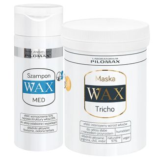 Zestaw Pilomax Med Wax, szampon wzmacniający przeciw wypadaniu włosów, sucha i wrażliwa skóra głowy, 150 ml + maska przyspieszająca wzrost włosów, 240 ml Zestaw Pilomax Med Wax, szampon wzmacniający przeciw wypadaniu włosów, sucha i wrażliwa skóra głowy, 150 ml + maska przyspieszająca wzrost włosów, 240 ml - zdjęcie produktu