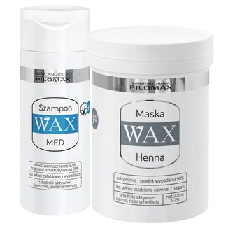 Zestaw Pilomax Med Wax, szampon wzmacniający przeciw wypadaniu włosów, sucha i wrażliwa skóra głowy, 150 ml + maska regenerująca do włosów ciemnych i skóry głowy, 240 ml Zestaw Pilomax Med Wax, szampon wzmacniający przeciw wypadaniu włosów, sucha i wrażliwa skóra głowy, 150 ml + maska regenerująca do włosów ciemnych i skóry głowy, 240 ml - zdjęcie produktu