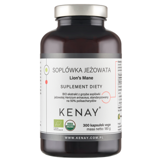 Kenay Lion's Mane, soplówka jeżowata, 300 kapsułek Kenay Lion's Mane, soplówka jeżowata, 300 kapsułek - zdjęcie produktu