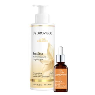Zestaw Uzdrovisco Pre-Age, serum normalizujące z witaminą C 15%, 30 ml + emulsja oczyszczająca i łagodząca, 200 ml Zestaw Uzdrovisco Pre-Age, serum normalizujące z witaminą C 15%, 30 ml + emulsja oczyszczająca i łagodząca, 200 ml - zdjęcie produktu