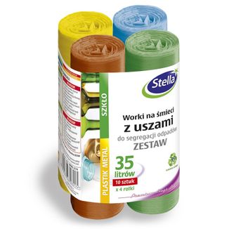 Stella, worki na śmieci do segregacji, z uszami, 35 l, 4 x 10 sztuk USZKODZONE OPAKOWANIE Stella, worki na śmieci do segregacji, z uszami, 35 l, 4 x 10 sztuk USZKODZONE OPAKOWANIE - zdjęcie produktu