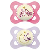 MAM Original Night, smoczek uspokajający, 2-6 miesięcy, silikonowy, ortodontyczny, świecący w ciemności, Planet Love, girl, 2 sztuki - miniaturka zdjęcia produktu