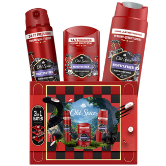 Zestaw Old Spice Gamebox, Night Panter, dezodorant w sztyfcie, 50 ml + dezodorant w sprayu, 150 ml + żel pod prysznic 3w1, 250 ml + gamebox 3w1 Zestaw Old Spice Gamebox, Night Panter, dezodorant w sztyfcie, 50 ml + dezodorant w sprayu, 150 ml + żel pod prysznic 3w1, 250 ml + gamebox 3w1 - zdjęcie produktu