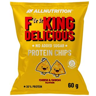 Allnutrition Fitking Delicious Protein Chips Cheese & Onion, chipsy o smaku wegańskiego sera z cebulką, 60 g KRÓTKA DATA - zdjęcie produktu