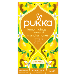Pukka Lemon Ginger & Manuka Honey Organic, herbatka owocowo-ziołowa, imbir i cytryna, aromatyzowana, 2 g x 20 saszetek - zdjęcie produktu