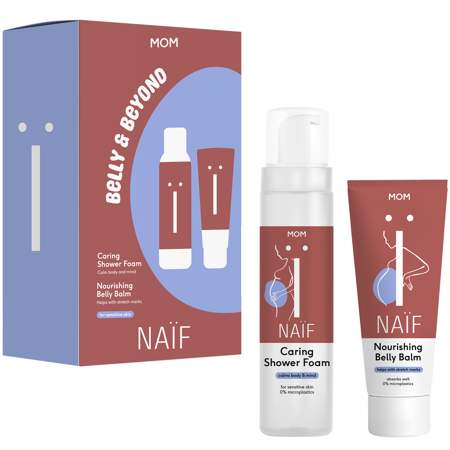 Nieznana Set Naif Mom Belly & Beyond, Lotion gegen Dehnungsstreifen, 150 ml + Schaum für die Dusche, 200 ml — Inhaltsstoffe und Bewertung