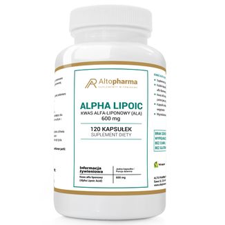 AltoPharma Kwas Alfa Liponowy ALA 600 mg, 120 kapsułek AltoPharma Kwas Alfa Liponowy ALA 600 mg, 120 kapsułek - zdjęcie produktu