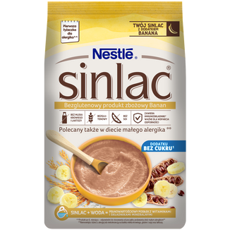 Nestle Sinlac, bezglutenowy produkt zbożowy Banan, bez dodatku cukru, po 6 miesiącu, 300 g - zdjęcie produktu