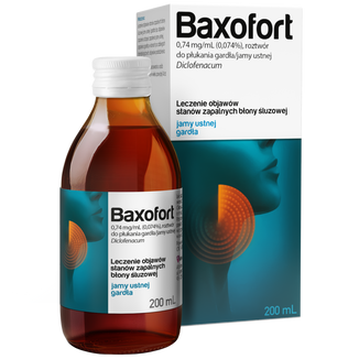 Baxofort 0,74 mg/ml, roztwór do płukania gardła/jamy ustnej, 200 ml KRÓTKA DATA - zdjęcie produktu