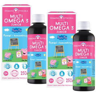 Zestaw MultiOmega 3 Junior, płyn dla dzieci powyżej 3 lat, smak owoców tropikalnych, 2 x 250 ml Zestaw MultiOmega 3 Junior, płyn dla dzieci powyżej 3 lat, smak owoców tropikalnych, 2 x 250 ml - zdjęcie produktu