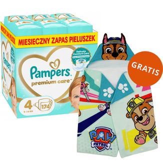 Pampers Premium Care 4 (9-14 kg), pieluchy, 174 sztuki + ręcznik-pelerynka Psi Patrol gratis - zdjęcie produktu