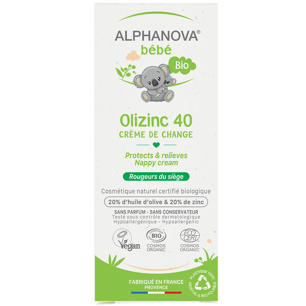Nieznana Alphanova Bebe, krem pod pieluszkę Oilzinc 40 Bio, od urodzenia, łagodzenie podrażnień, 50 g