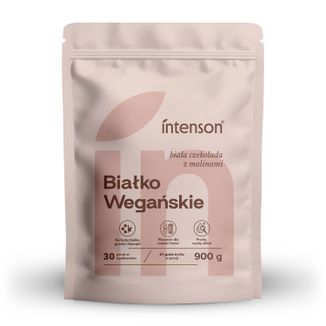 Intenson Wegańskie białko, smak białej czekolady z malinami, 900 g Intenson Wegańskie białko, smak białej czekolady z malinami, 900 g - zdjęcie produktu