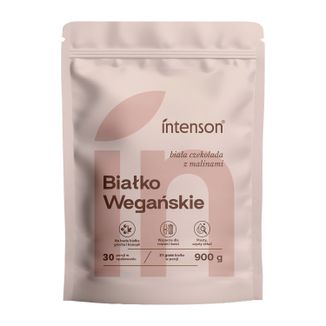 Intenson Wegańskie białko, smak białej czekolady z malinami, 900 g - zdjęcie produktu