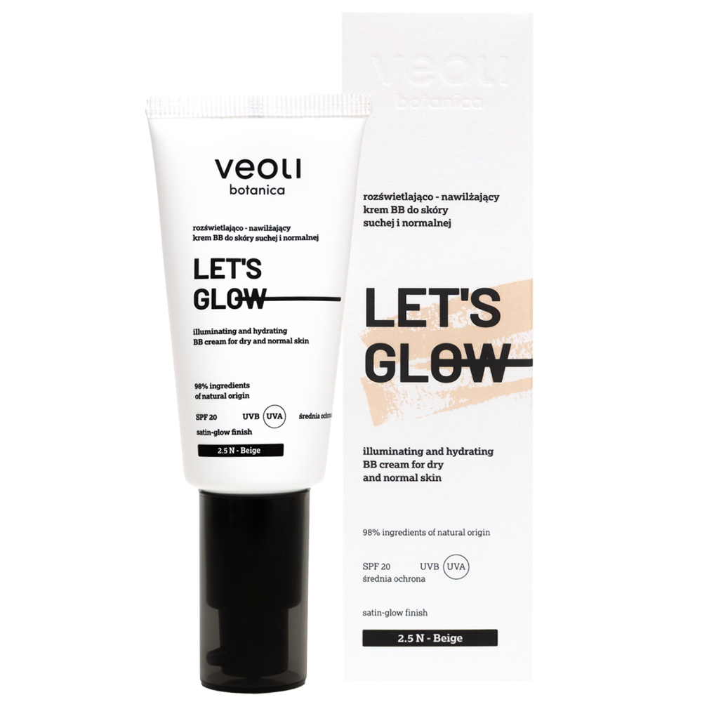 Nieznana Veoli Botanica Let's Glow, rozświetlająco-nawilżający krem BB do skóry suchej i normalnej, SPF 20, 2.5 N Beige, 30 ml