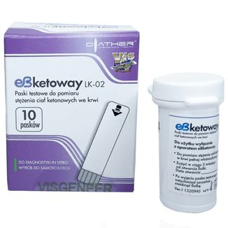 Diather eb-Ketoway, paski testowe do pomiaru stężenia ciał ketonowych we krwi, 10 sztuk Diather eb-Ketoway, paski testowe do pomiaru stężenia ciał ketonowych we krwi, 10 sztuk - zdjęcie produktu