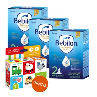 Zestaw Bebilon Advance Pronutra 2, mleko następne, powyżej 6 miesiąca, 3 x 1000 g + CzuCzu Kontrasty na sznureczku, książeczka dla dzieci, 6-9 miesięcy gratis - zdjęcie produktu